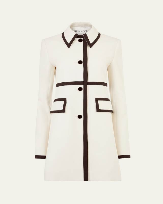 Tailored Wool Coat with Contrast Piping